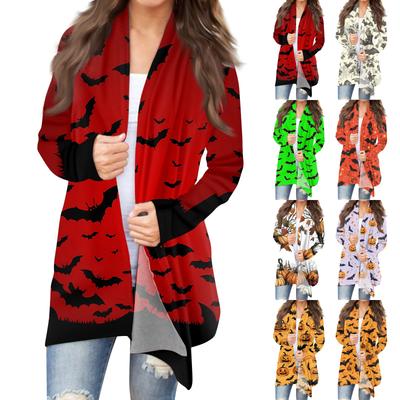 Women's Halloween Print Long Sleeve Front Cardigan Printed Top Lightweight Jacket
