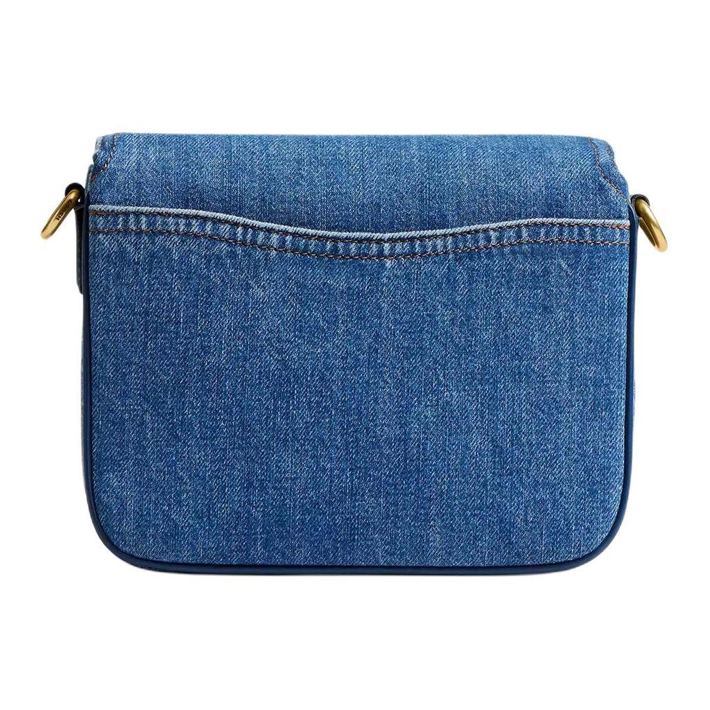 Coach Cassie 19 Metal Accents Decor Denim And Calfskin Shoulder Crossbody Handbag Small Women Handbags Dark-Blue CAT45-B4RHO