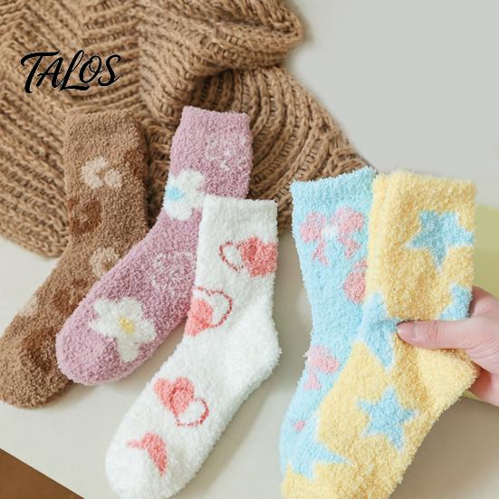 Warmth Retaining Sleep Socks Coral Fleece for Women, Soft Thermal Crew with Non-Binding Winter Gift Cold Feet Top, Fuzzy Cute Prints Autumn Velvet