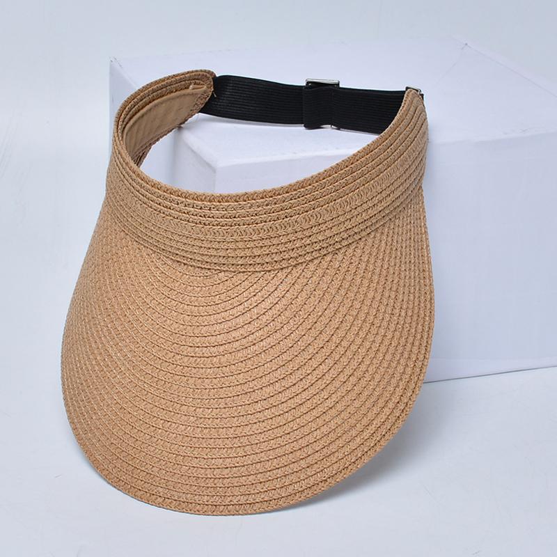 

Летние соломенные шляпы от солнца для женщин, пляжные кепки с пустым верхом, кепка с защитой от ультрафиолета и большими полями, панамские козырьки из рафии, повседневная вставка 55-60cm дубильная кора