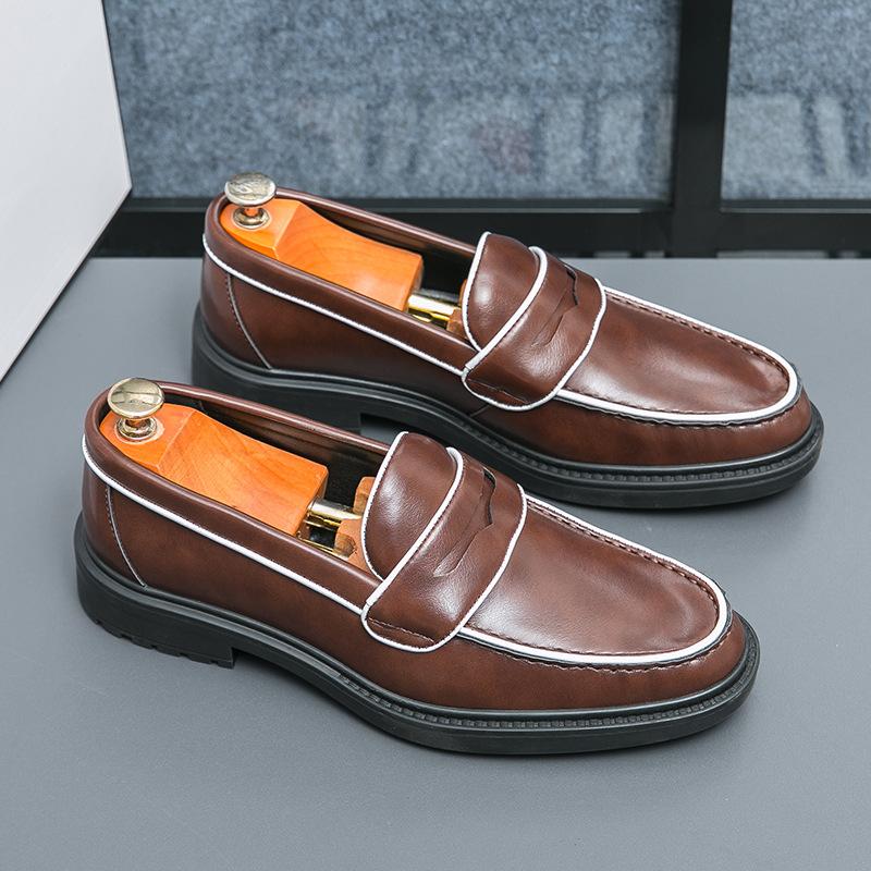 

Men s shoes European and American new leather shoes men s fashion British business casual shoes trendy men s loafers groom shoes 46 коричневый