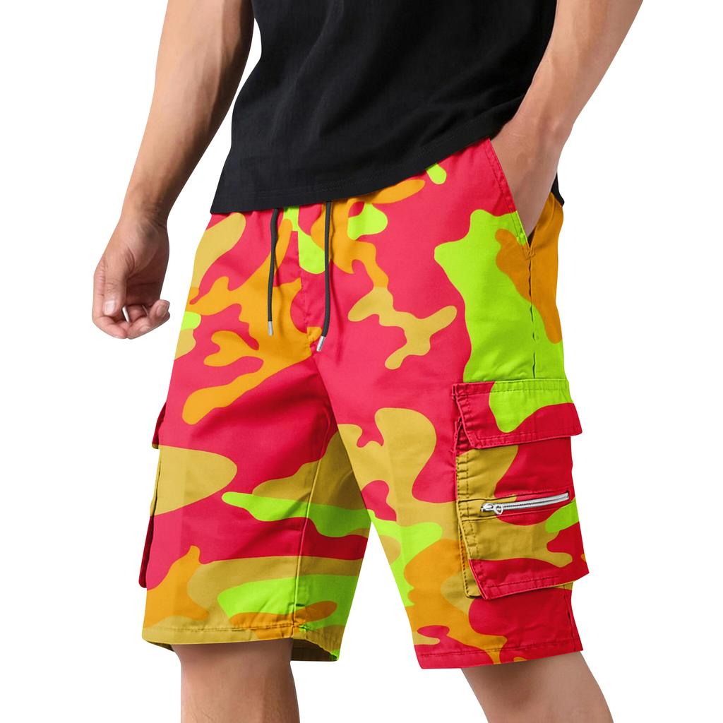 Herren Tarn Cargo-Shorts mit Kordelzug Taille Verstellbare Passform Mehrere Taschen Robust Arbeitskleidung Outdoor Utility Shorts