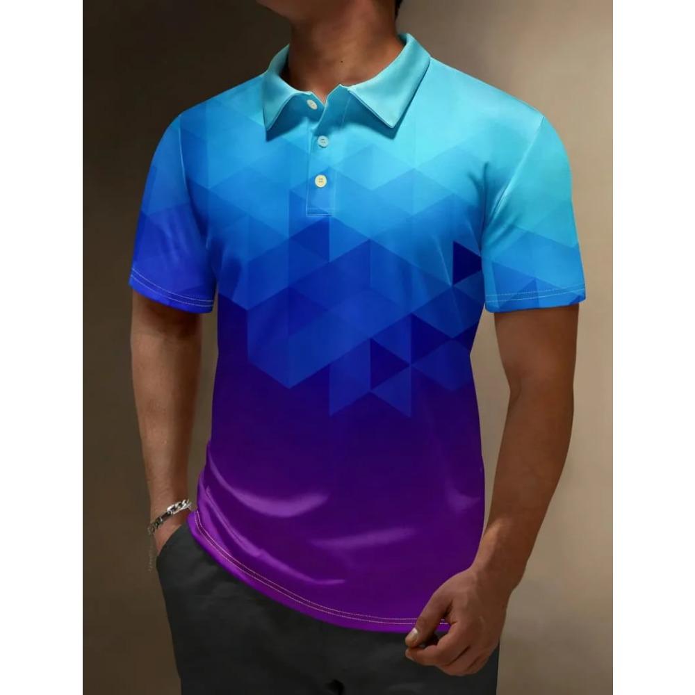 Kleurrijk Patroon Design Korte Mouw Polo Shirt Heren Mode Geprint Buiten Zomerkleding Comfortabel Polyester Vezel