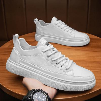 Fashion Men Fashion Shoes Lace Up Sneakers High Quality Genuine Leather Men Casual Shoes Flat White Shoes Man Designer Sneakers