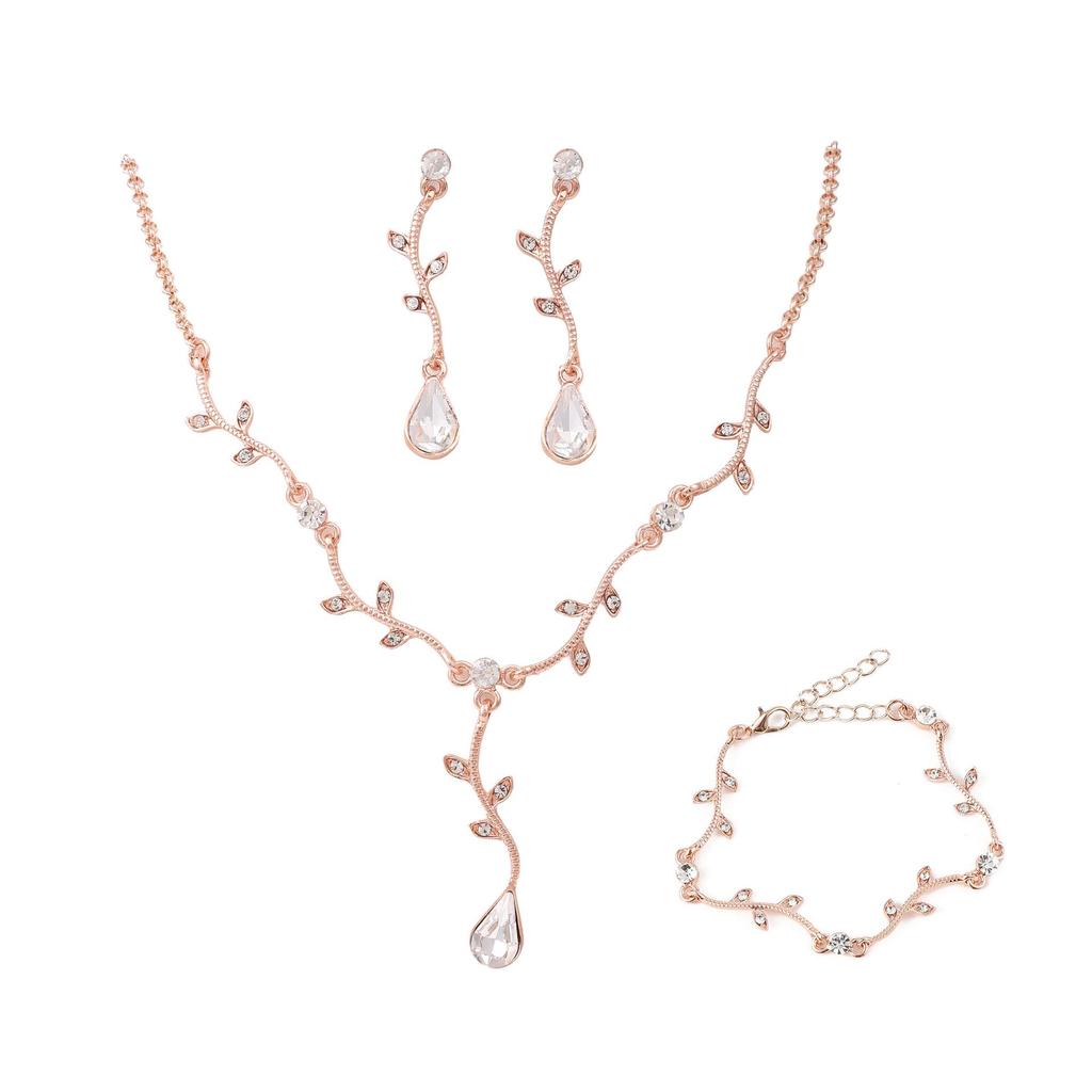 High-End European & American Water Drop Jewelry Set: Cross Necklace, Earrings, Bracelet - Elegant Bridal Banquet Accessories