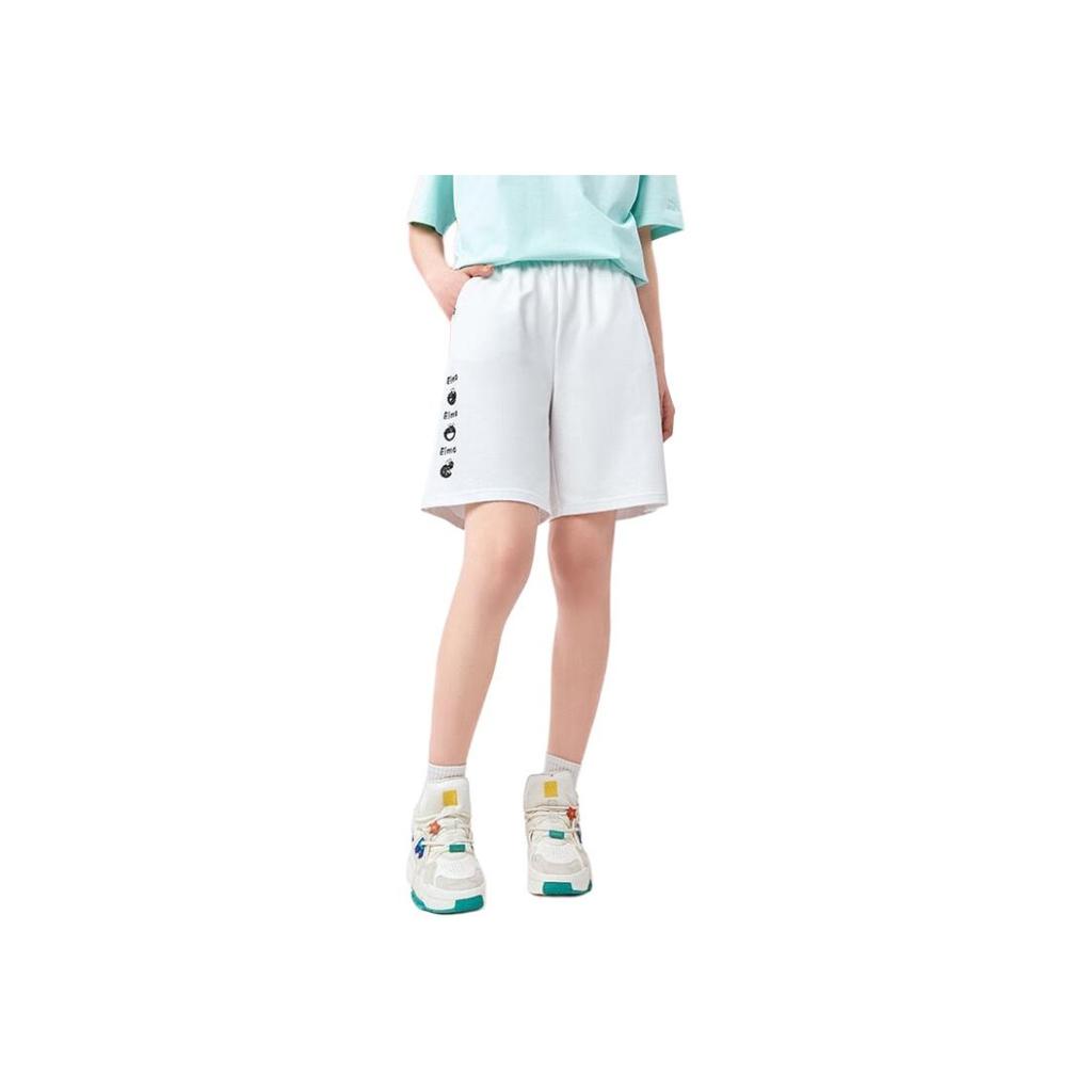Anta Lifestyle Series Letter Print Elastic Waist Straight Leg Shorts Women Shorts Snow-White 162328313-1