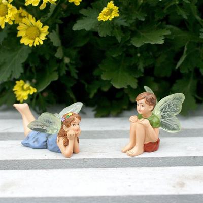 2pcs Resin Miniature Figurines Mini Garden Sculptures Crafts Flower Fairy Statue  Potted Plants