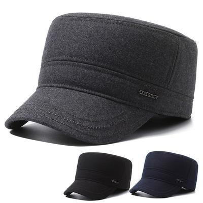 In The Elderly Warm Fleece Flat Top Hat Ear Protection Cold Woolen Forward Hat Casual Men Thickened Old Man Hat