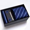Gift Box Men'S Tie Square Scarf Cufflinks Tie Clip Five-Piece Set, Formal Business Blue Stripes