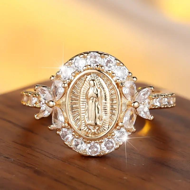 Xiaomi 1pc  Exquisite Religious Virgin Mary Inlaid Shiny Cubic Zirconia Ring for Women Hip-hop Trend Daily Wear Couple Jewelry