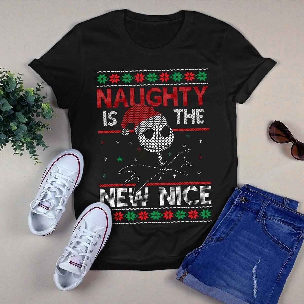 Men s and Women s T-shirts Naughty Is the Nice Christmas Xmas Gift Funny Ugly XXL