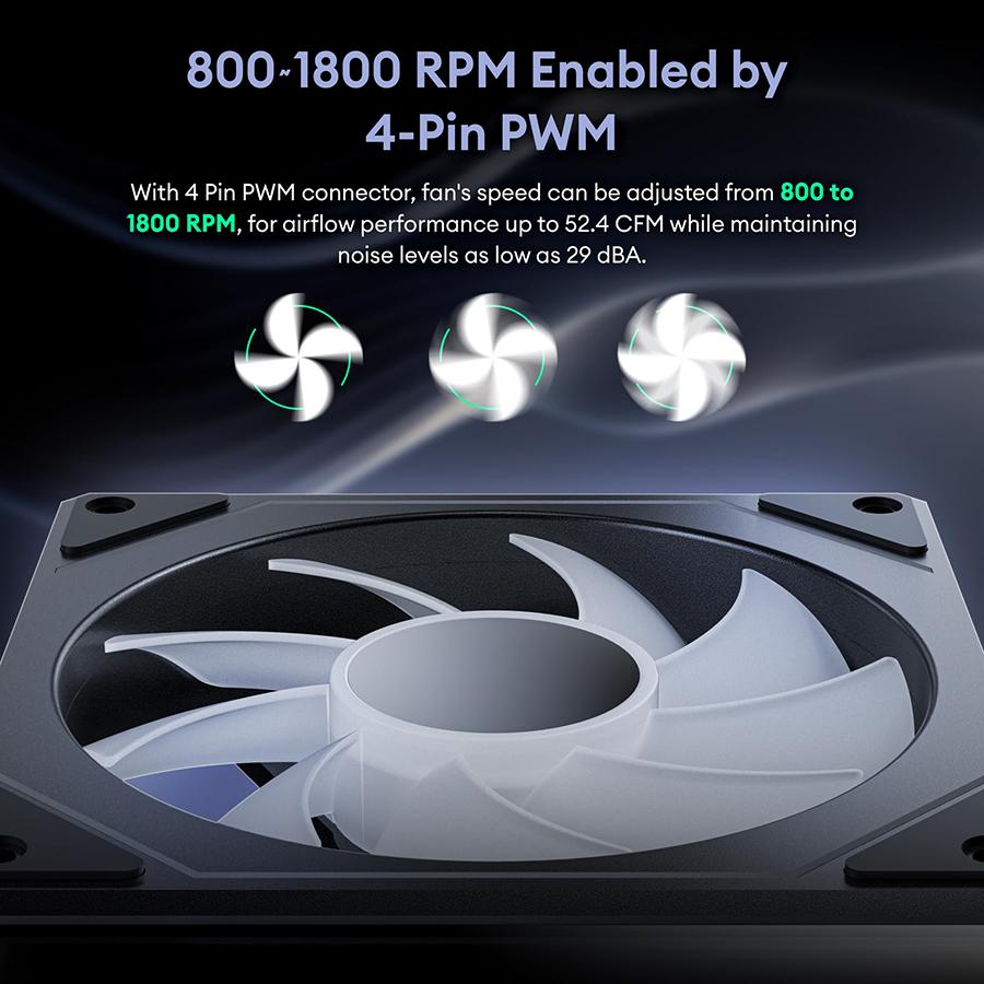 Computer Chassis Fan 12cm ARGB 4 Pin Quiet Cooling Fan 12V Large Air Volume 56.8CFM/600-1500RPM