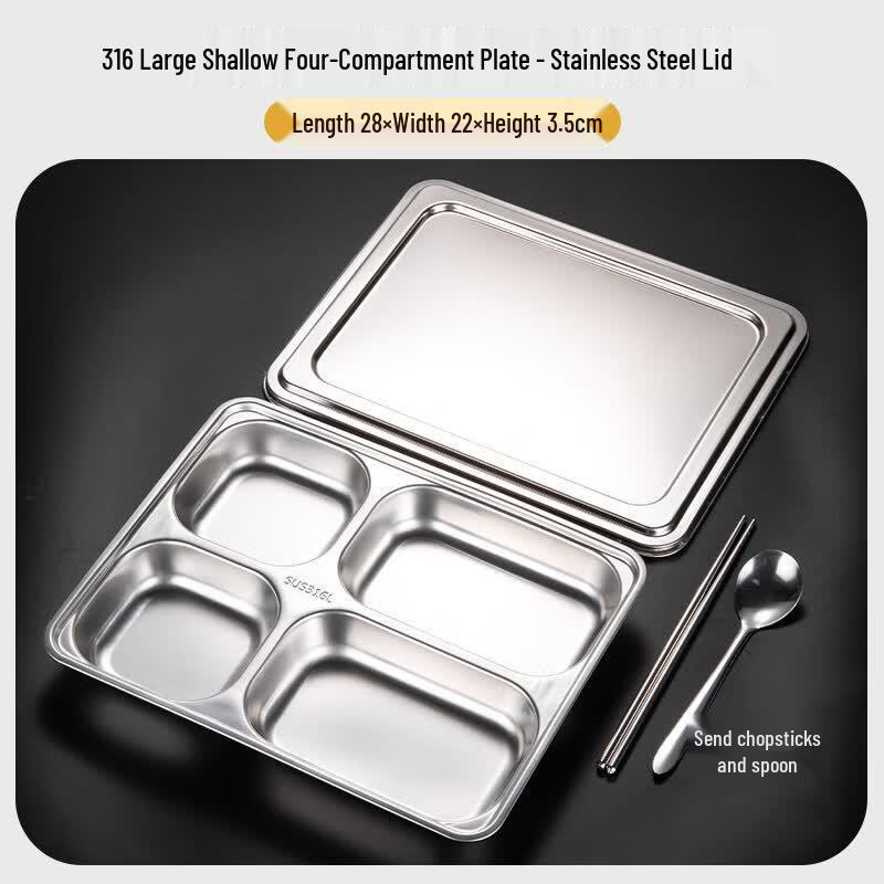 Ruhan 316 Stainless Steel 4-Compartment Lunch Box with Lid