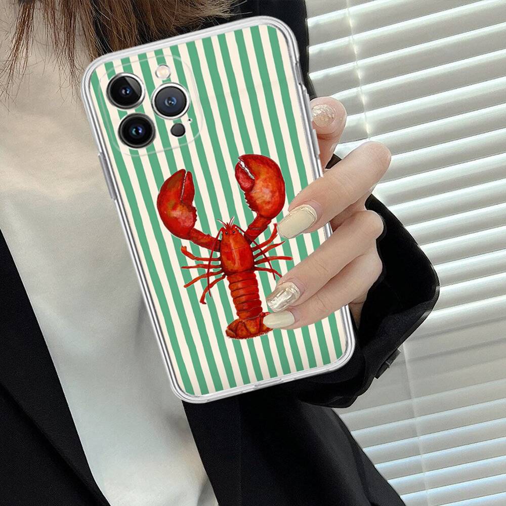 Marine Life Crabs Lobsters For IPhone 11 12 13 14 15 16 17 Pro Max Plus Air Transparent Clear Shockproof Case