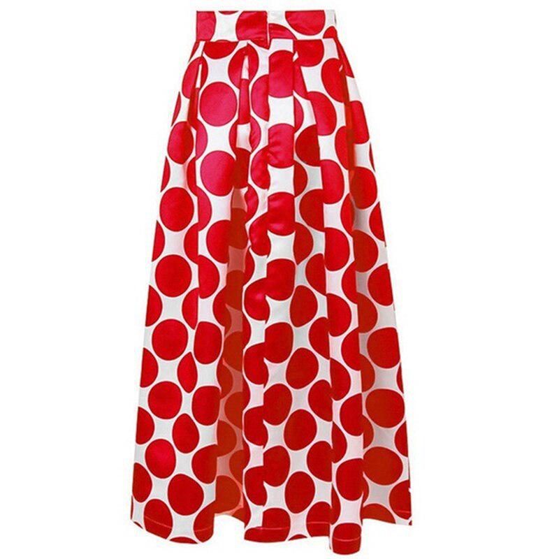 Women Polka Dot Print Casual Party Vintage Rockabilly High Waist Skirt Long Maxi Dress