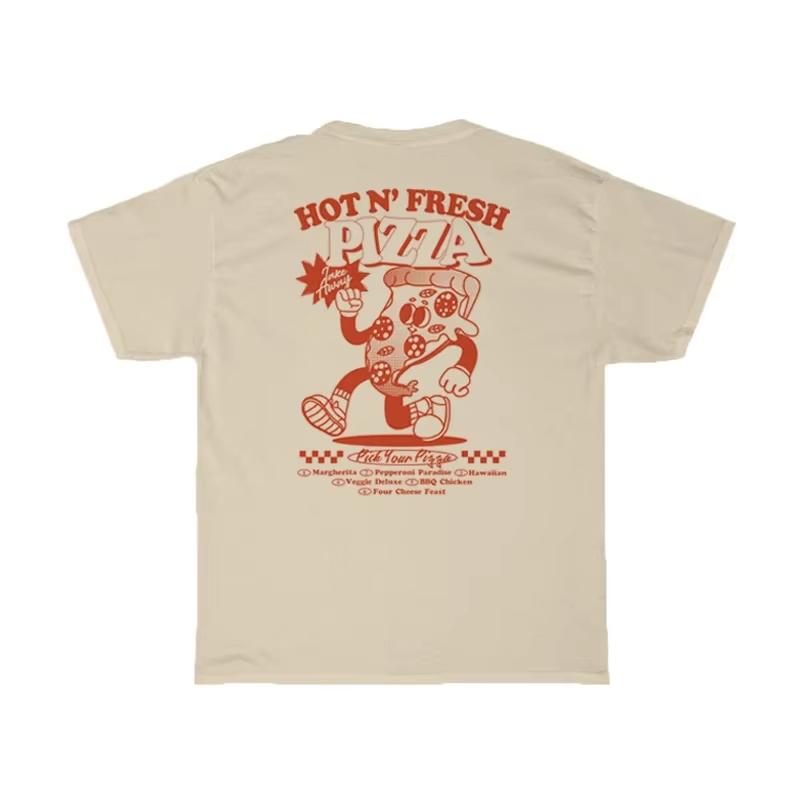 Summer New Men's Funny Pizza Back Print Cotton T-shirts Short Sleeve Tees Vintage Streetwear Male Clothes Oversized Unisex Tops