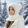 Elastic Warm Hat for Running Windproof Balaclava, Knitted Ski Mask Hat, Fleece Lined Knit with Winter Balaclava Men And Women Pompom, Cozy Neck Warmer