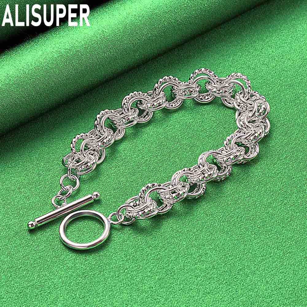 925 Sterling Silver Multi-Layer Twisted Circle Bracelet Gift Jewelry