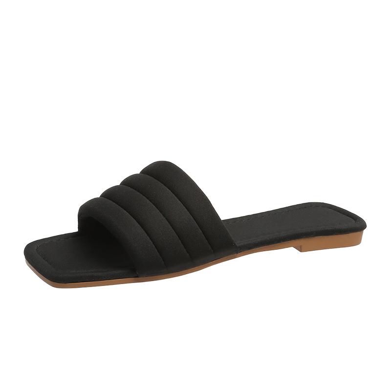 Fashion Slippers Casual Shoes Woman Beige Heeled Sandals Shale Female Beach Luxury Black Flat Summer Soft Sabot Fabric Fashion Slides