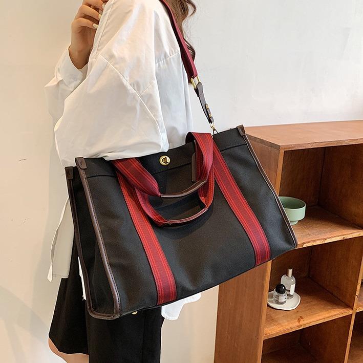 Large-capacity simple tote bag spring and summer new high-end texture contrasting color portable shoulder bag