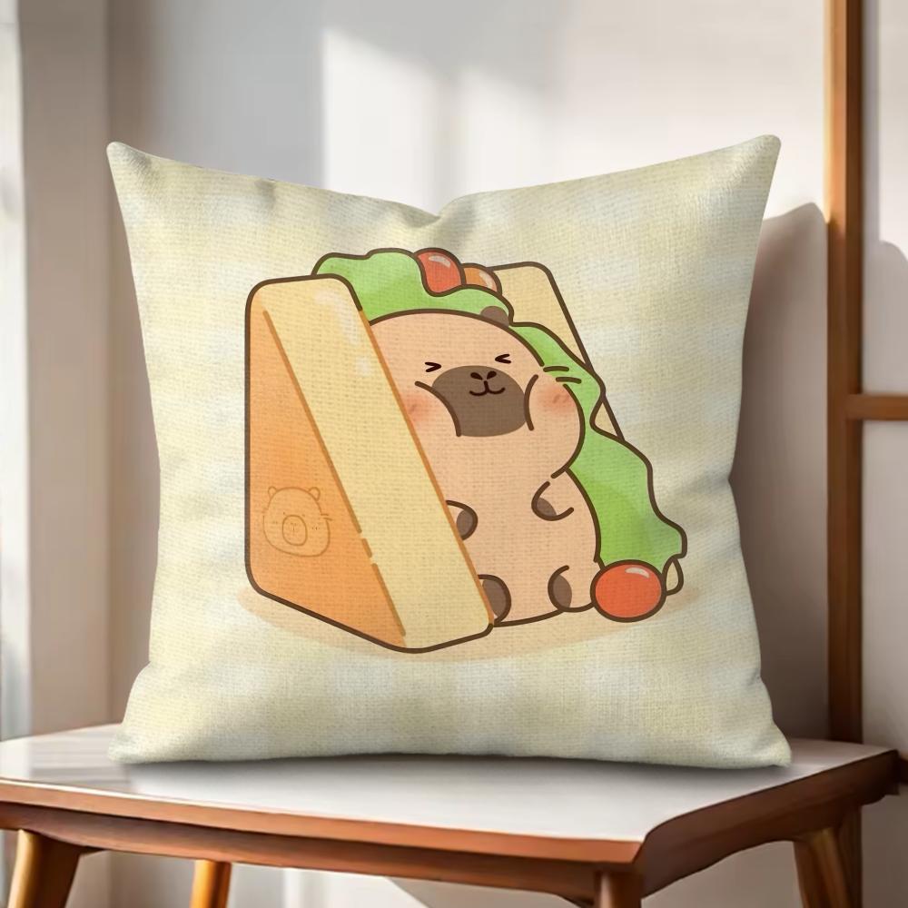 Cute Cartoon Capybara Cushion Cover Natural Linen Organic Fabric DoubleSided Printing Couch Pillow Covers Home Decor
