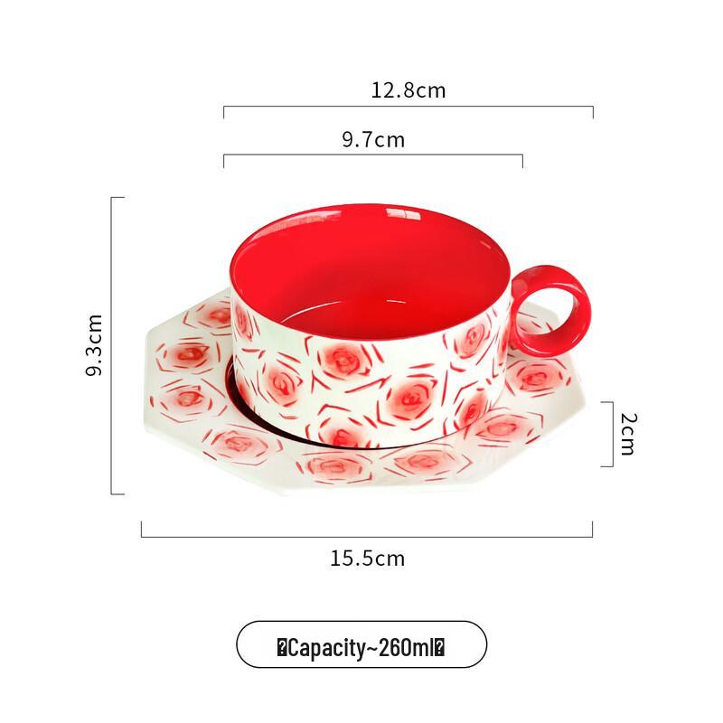 

Shangqi Vintage Floral Red Rose Octagonal Ceramic Coffee Cup Set