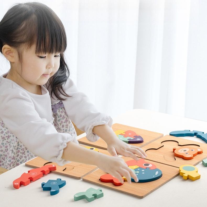 1PC Toddler Puzzles Set , Wooden Puzzles for Kids  Educational Animal Shape Color Matching Game & Color Toys Early Learning Preschool Educational Gift