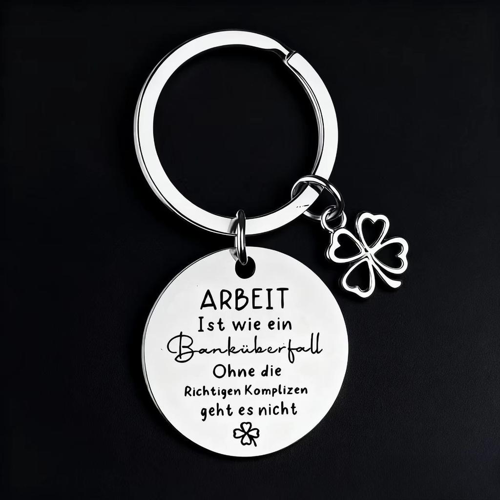 German Stainless Steel Keychain Inspirational Blessing for Colleagues Friends Four Leaf Clover Pendant Gift Keychain for Backpack Bag Pendant