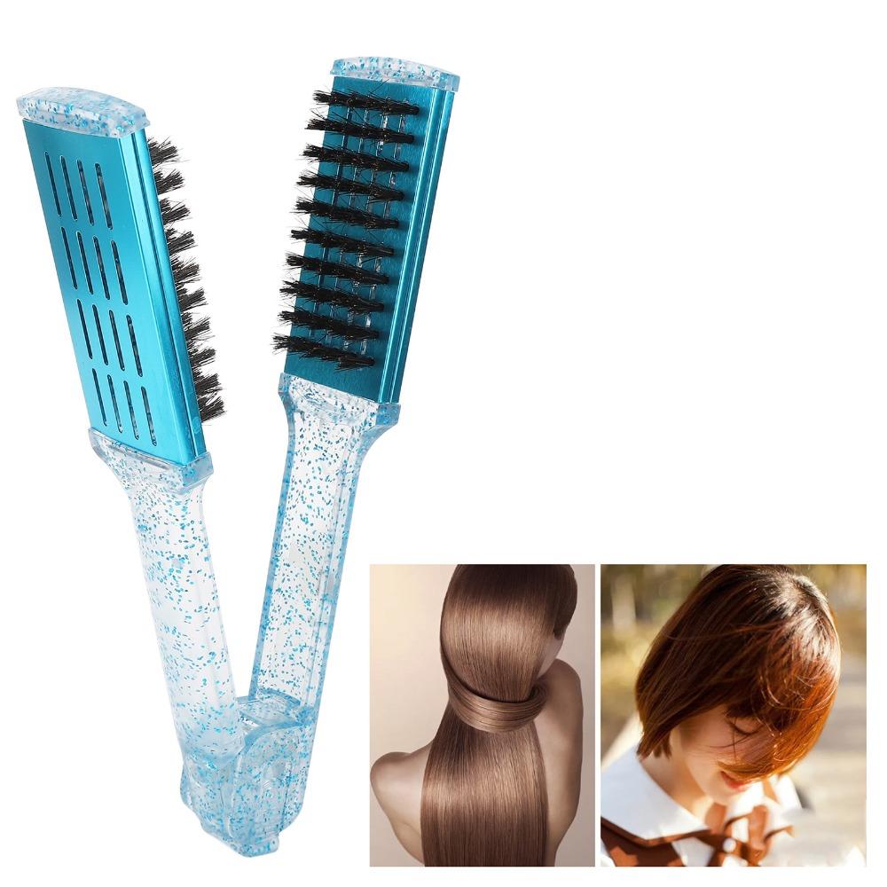 Multifunction Hair Straightener Clamp Brush Blue Hair Straightening Splint Comb Salon Use