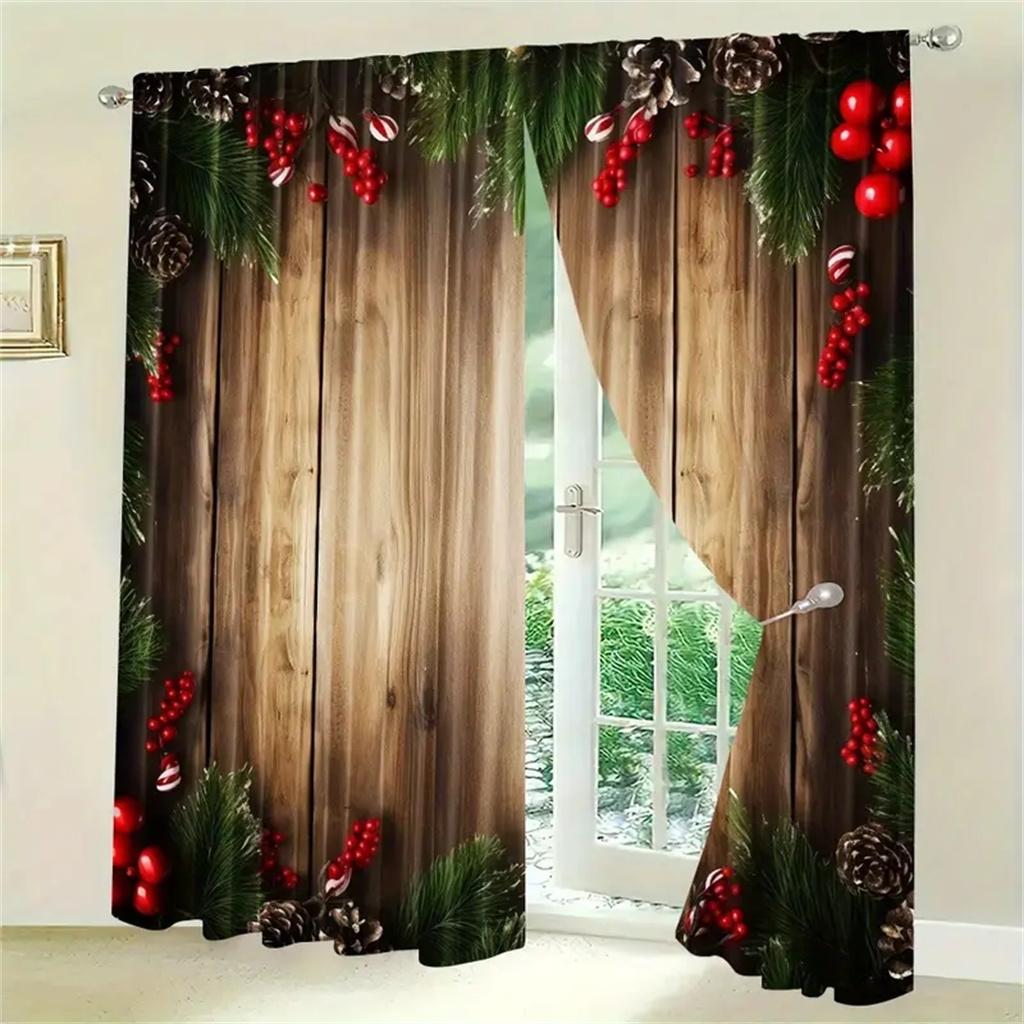 

2 шт. Классические рождественские фонарики с изображением деревьев и лосей, шторы, ручная стирка, без крючков, карман для штанги, для гостиной, спальни, кухни, офиса W65X60H(cm)X2Pcs&Hook