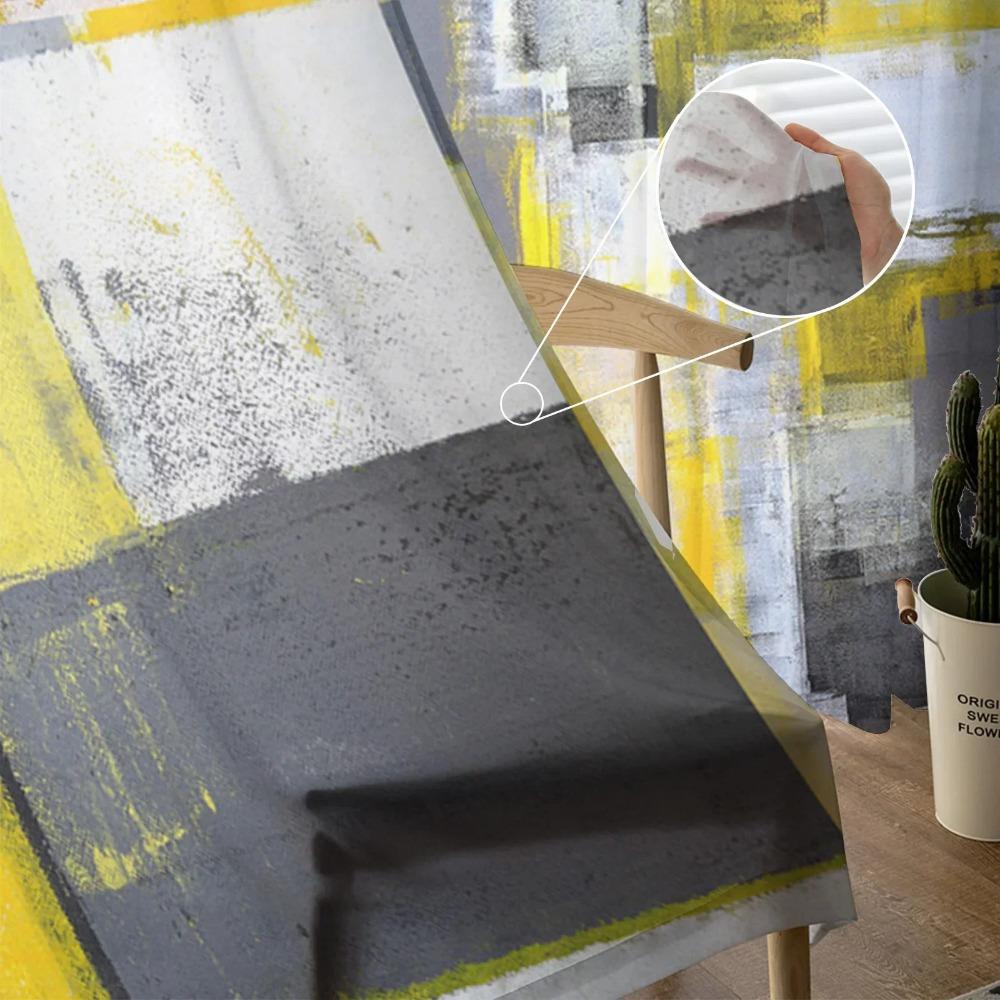 Oil Painting Style Abstract Geometric Yellow Drapes Bedroom Window Curtain Living Room Sheer Curtains Curtain Panels