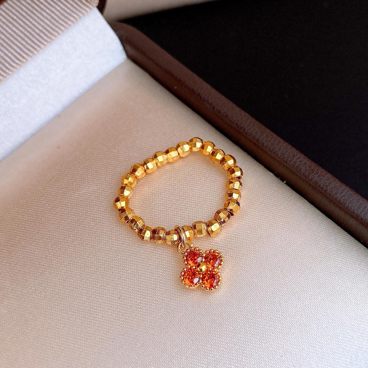 

24K electroplating irregular geometric beaded flower ring ring ring new Chinese jewelry women