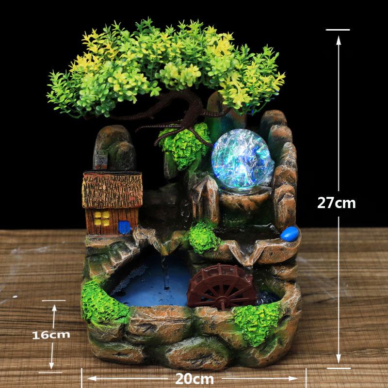 Resin Rockery Flowing Water Fountain Lucky Feng Shui Wheel Office Desktop Ornaments With Nebulizer Home Decoration ZM903
