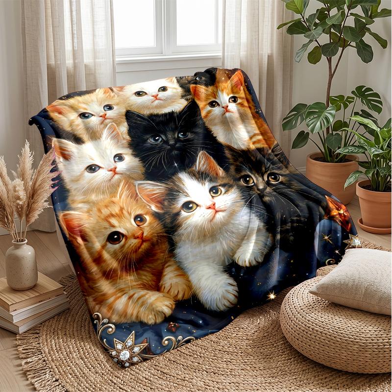 Kittens in Hammock with Flowers Theme blanket Lightweight Warm Flannel Blanket Decorative Throw Blanket for Home Decoration