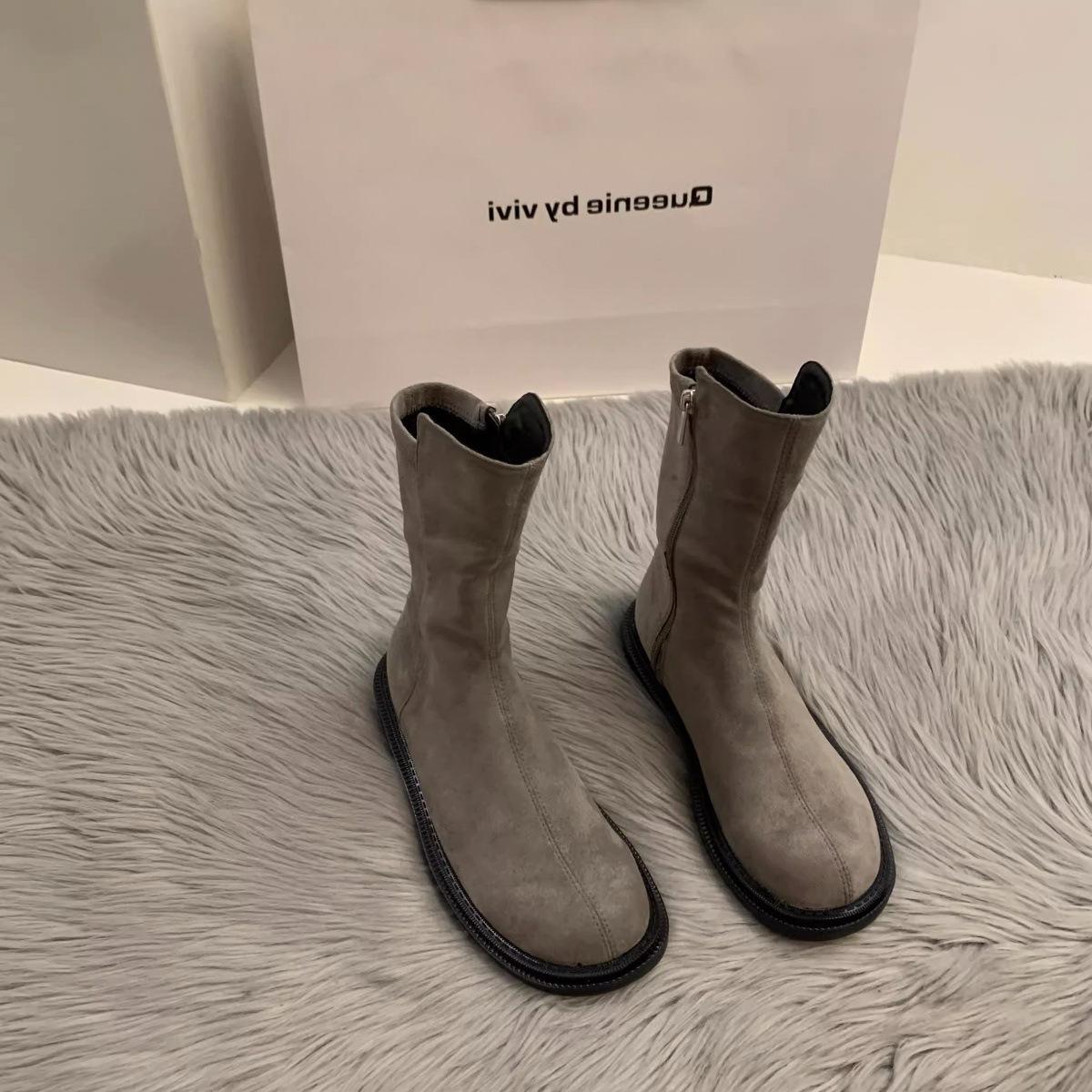 

Черные замшевые тонкие короткие ботинки женские 2025 новые ретро модные универсальные ботинки Martin из мягкой кожи с плоской подошвой 40