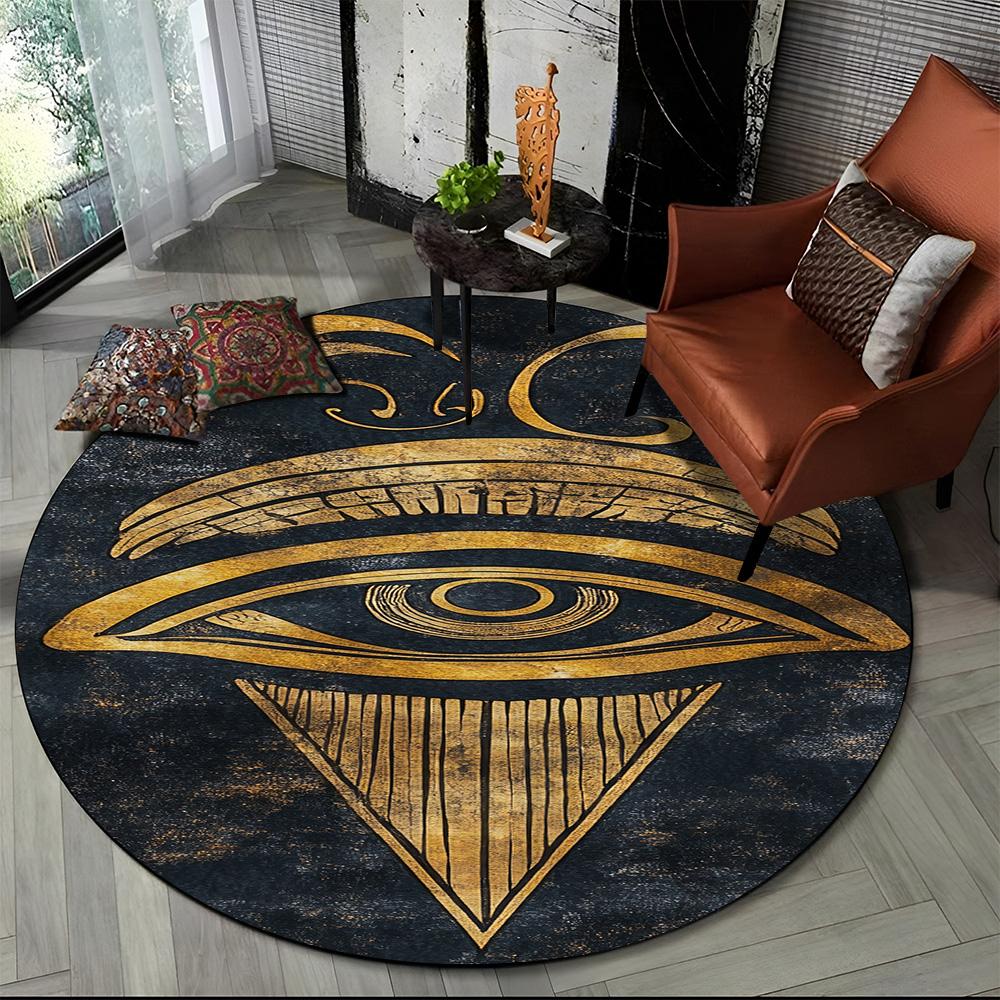2025 New Ancient Egypt Hieroglyphic Mythology Wall Painting Glyph Round Carpet Rug for Bedroom Living Room Sofa,Decor Floor Mat