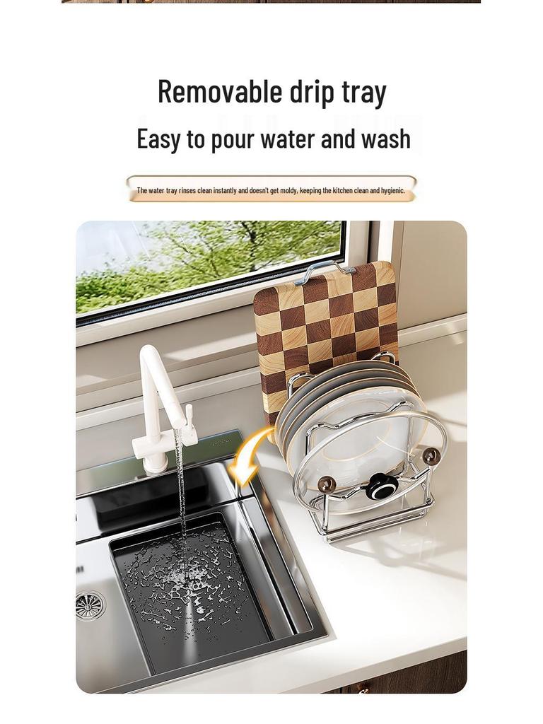 Stainless Steel Kitchen Rack for Plates, Cutting Boards, Pot Lids, and Draining Pans