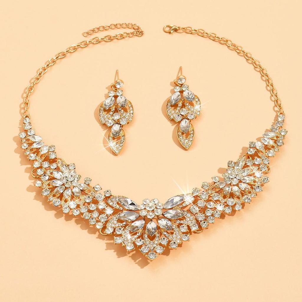 Exaggerated Crystal Necklace & Earring Set for Brides - Elegant Alloy Women's Accessories