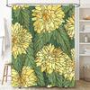 Yellow Flower Shower Curtain, Green Leaves Bath Decoration Fabric Rug Door Panel Home Decor Waterproof Printing Bathroom Shutter
