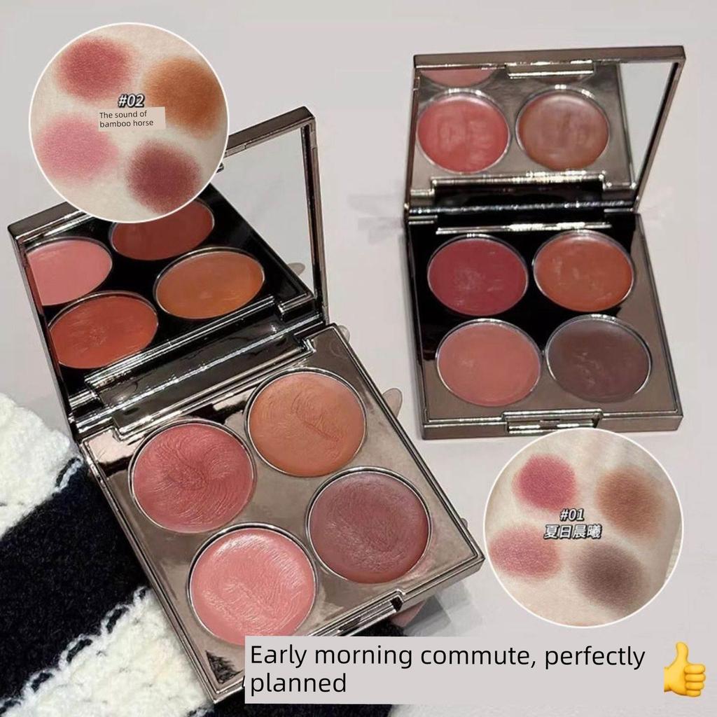 One Palette for Full Face Makeup! Four-Color Multi-Use Cream Blush, Eyeshadow, Lipstick, Highlighter, and Contour All-In-One Palette, Matte Lipstick