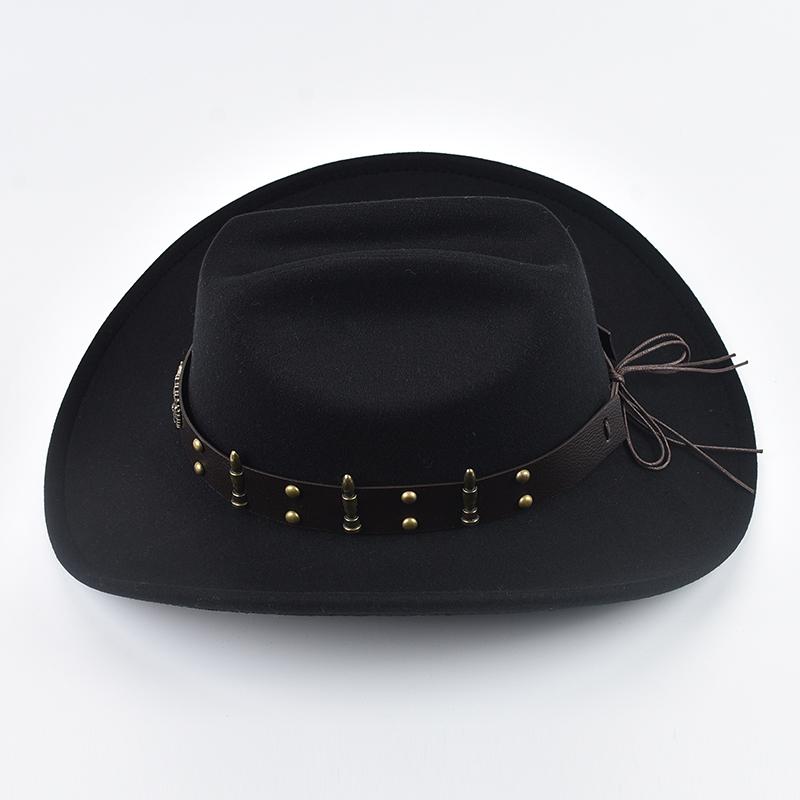 Men Women Western Cowboy Hat with Leather Vintage Big-edge Gentleman Cowgirl Hat Cloche Church Caps