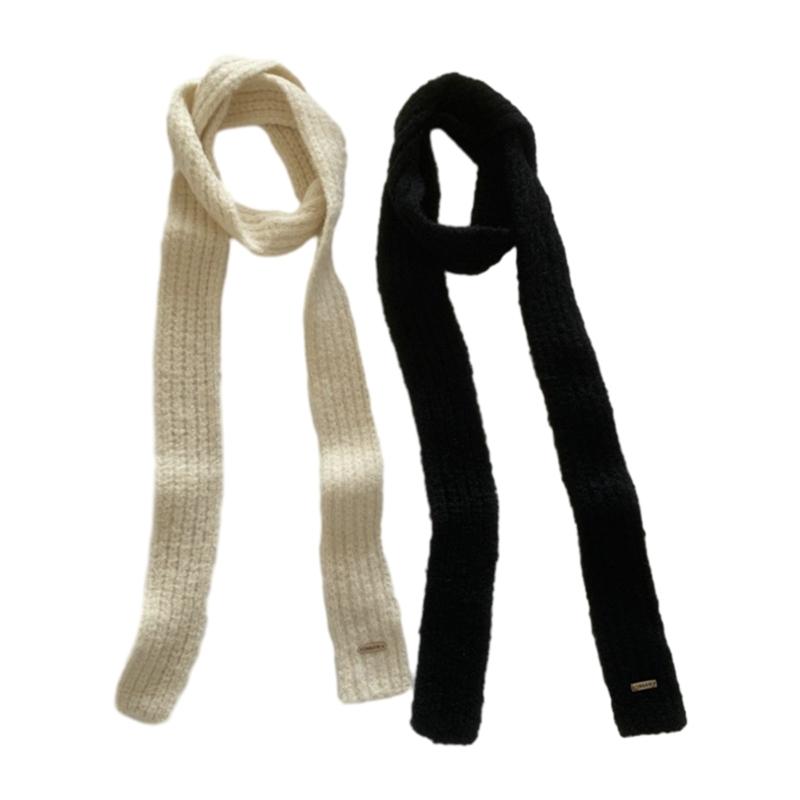 Ladies Harajuku Scarf Girls Narrow Type Knit Decorative Scarf with Cloth Decals