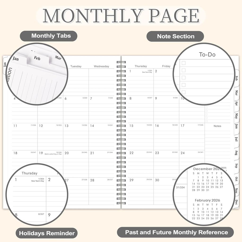 2026 Planner - Weekly and Monthly Planner 2026, 9” × 11”, from JAN. 2026 to DEC. 2026, Inner Pocket, Premium Paper, Twin-wire Binding, Make Life