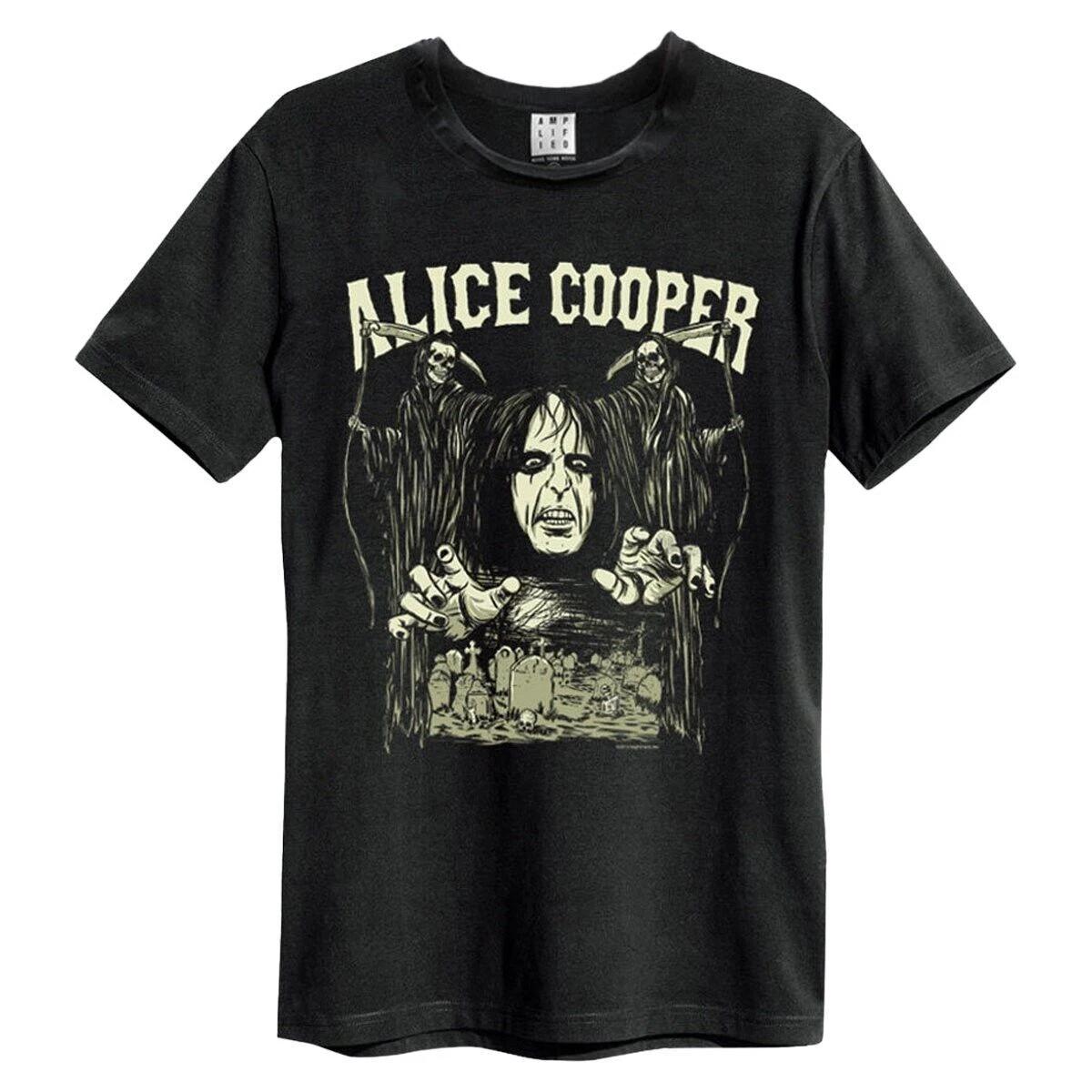 Amplified Alice Cooper Reapers Mens Black 100% Cotton T-shirt Mens Tees Top Alice Cooper Classic Tee Shirt L