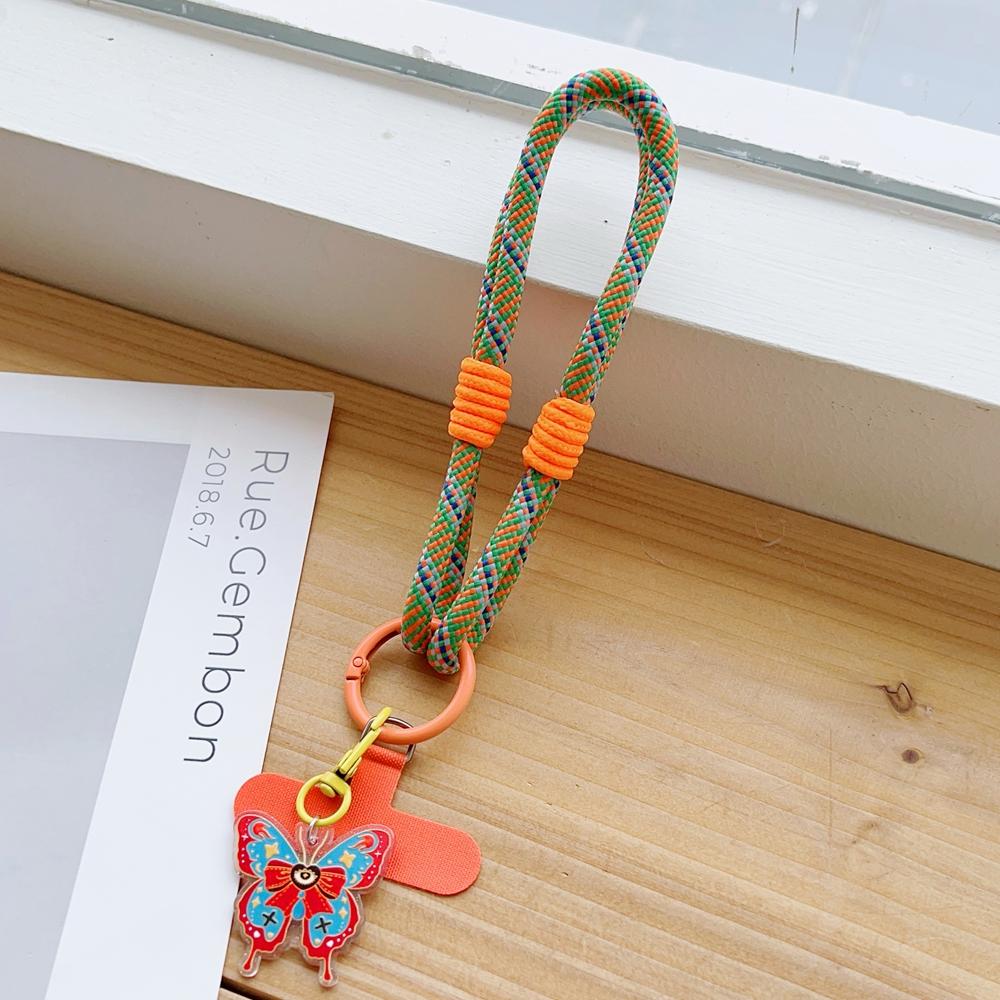 With Butterfly Pendant Cellphone Straps Hanging Cord Mobile Phone Lanyard Short Wrist Strap Charm Anti-lost Chain Women Keychain