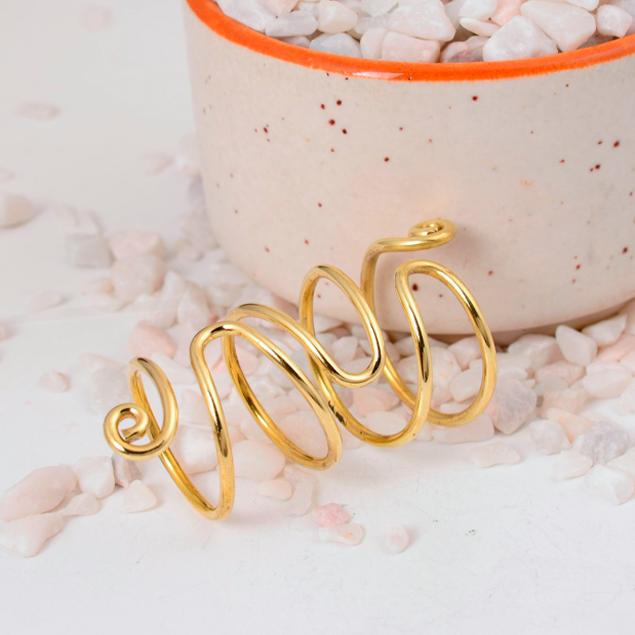 Extra Tall Gold Wire Spiral Ring: Dramatic long coil design with scroll ends, perfect for a statement thumb ring or loc jewelry.
