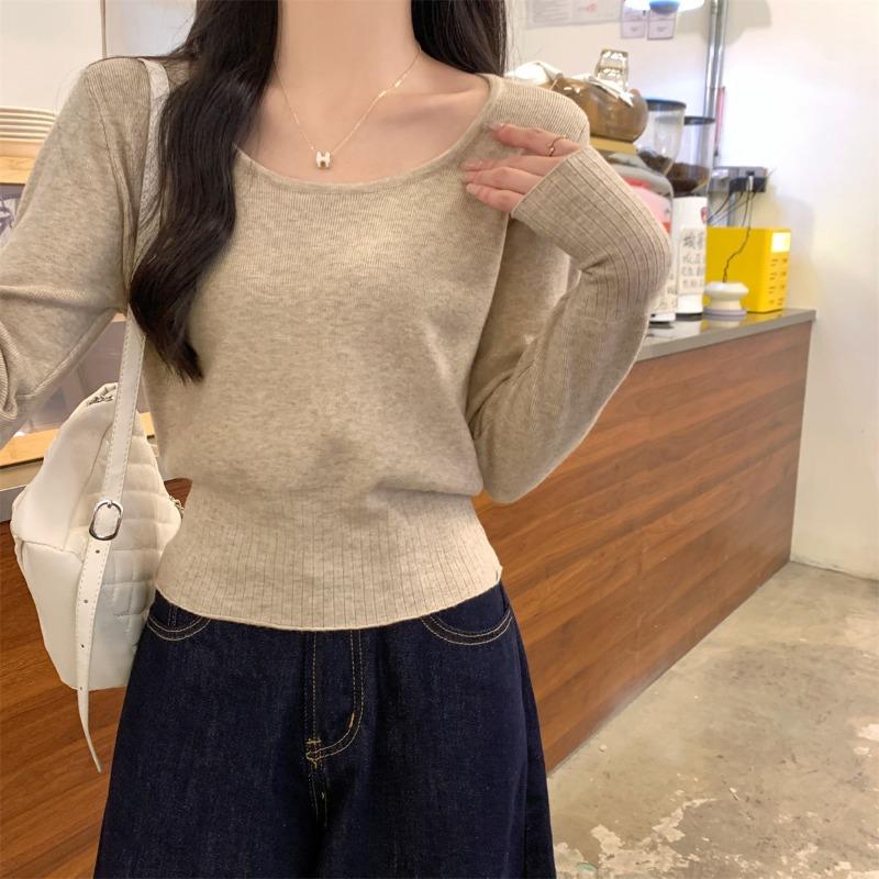 

Gentle tie low crew neck long sleeve knitted sweater women s autumn and winter temperament versatile and thin Andy velvet bottoming top L