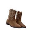 New Short Western Cowboy Boots Women's Suede Thick Heel Pointed V-mouth Thin Retro Short Boots Women