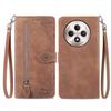 For Oppo Reno12 F 5G Zipper Wallet Case with Strap Flower Imprint PU Leather Phone Cover