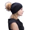 MWFur Fashion Raccoon Fur Bobble Hat Beanies Cashmere Hat With Fur Pompom for Women Winter Luxury Cashmere Hat for Ladies